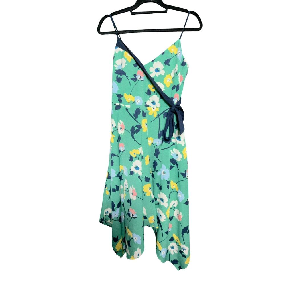 Banana Republic Factory Dress Womens 4 Green Floral Wrap Handkerchief Hem